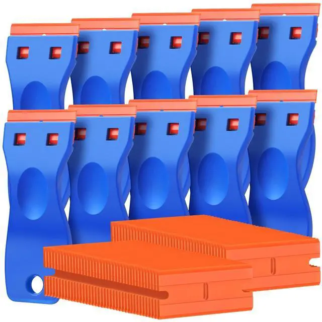 Main image of 10 Pcs Razor Scraper with 100 Pcs Plastic Blades, Plastic Razor Blade Scraper Tool, Cleaning Scraper Remover for Removal Floor Stove Scraping Labels and Decals Sticker on Car Window Glass
