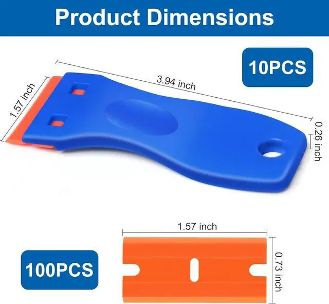Alt view image 2 of 7 - 10 Pcs Razor Scraper with 100 Pcs Plastic Blades, Plastic Razor Blade Scraper Tool, Cleaning Scraper Remover for Removal Floor Stove Scraping Labels and Decals Sticker on Car Window Glass