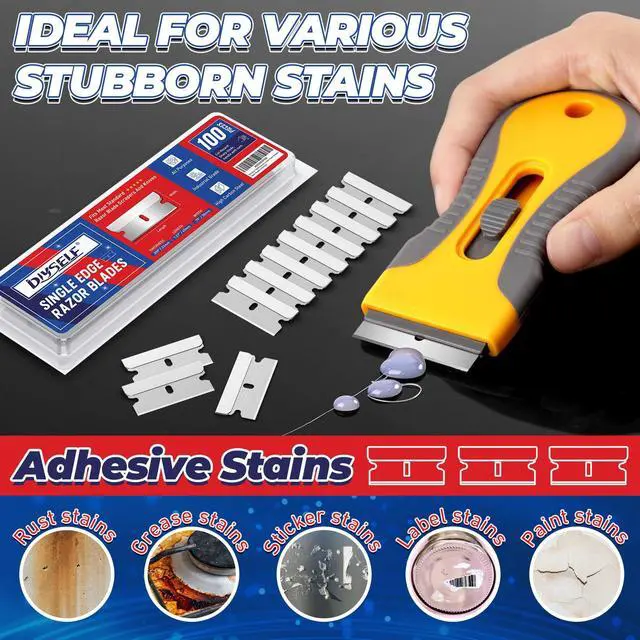 Alt view image 5 of 6 - Single Edge Razor Blades, 100 Blades, Razor Blades Refiils for Razor Scraper, Utility Knife, Heavy Duty One Edge Blades, High Carbon Steel Blade for Removing Decals, Stickers