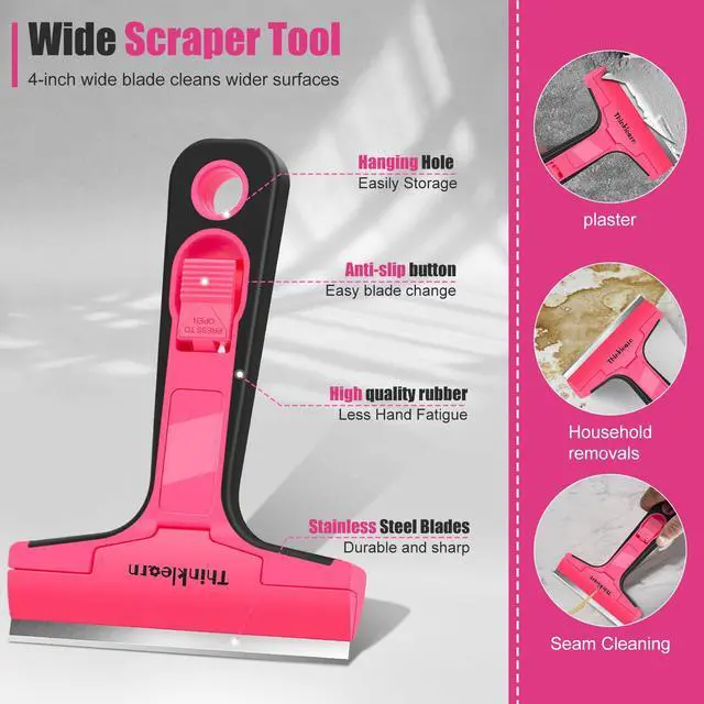 Alt view image 2 of 7 - Razor Blade Scraper Tool, 2Pcs Pink Razor Scraper with 40Pcs Replacement Blades, Glass Scraper for Removing Decals, Tint, Stickers, Labels, Caulk, Adhesive from Window, Oven, Stove Top