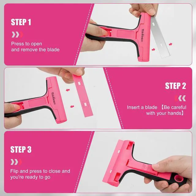 Alt view image 5 of 7 - Razor Blade Scraper Tool, 2Pcs Pink Razor Scraper with 40Pcs Replacement Blades, Glass Scraper for Removing Decals, Tint, Stickers, Labels, Caulk, Adhesive from Window, Oven, Stove Top