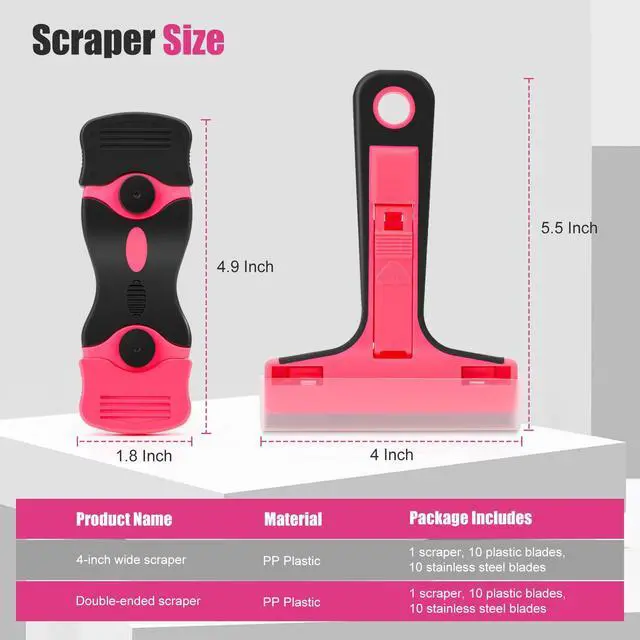 Alt view image 6 of 7 - Razor Blade Scraper Tool, 2Pcs Pink Razor Scraper with 40Pcs Replacement Blades, Glass Scraper for Removing Decals, Tint, Stickers, Labels, Caulk, Adhesive from Window, Oven, Stove Top