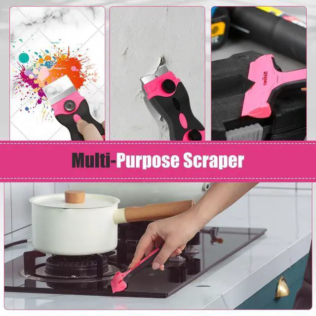 Alt view image 4 of 7 - Razor Blade Scraper Tool, 2Pcs Pink Razor Scraper with 40Pcs Replacement Blades, Glass Scraper for Removing Decals, Tint, Stickers, Labels, Caulk, Adhesive from Window, Oven, Stove Top
