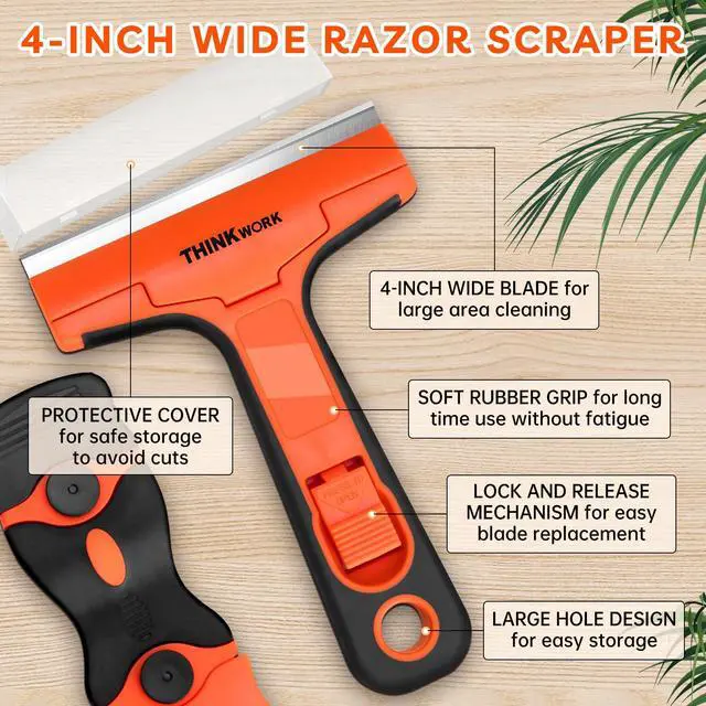 Alt view image 2 of 7 - Razor Blade Scraper, 2 Pack Razor Scraper with 40Pcs Razor Blades, Multi-Purpose Cleaning Scraper Tool for Removing Decals, Tint, Stickers, Labels, Caulk, Adhesive from Window, Oven, Stove Top