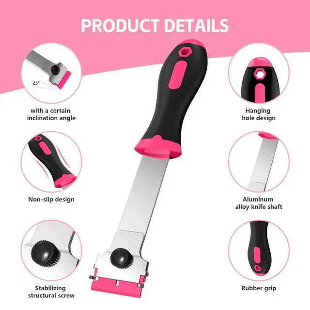 Alt view image 2 of 7 - 3 Pack Razor Blade Scraper Set, Includes 30 Plastic & 30 Metal Blades, Multi-Purpose Tool for Glass, Cooktop, Sticker Removal, Paint & Gum Cleaning (Pink)