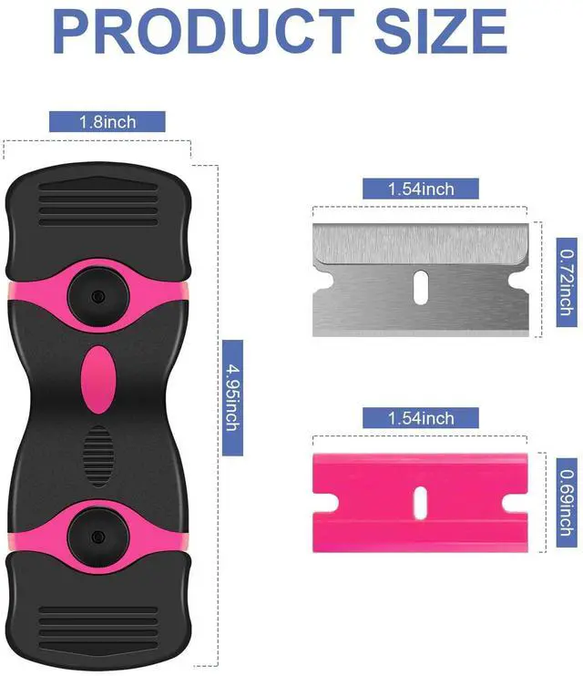 Alt view image 4 of 7 - Razor Blade Scraper, 2 Pack Double Edged Razor blade Scraper Tool with 30 Pcs Razor Blades, Glass Scraper for Windows, Decals, Tint, Stickers, Labels, Caulk, AdhesivePink