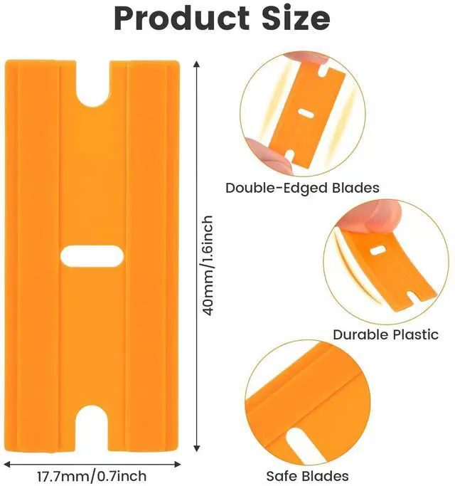 Alt view image 2 of 7 - 200 Pcs Plastic Razor Blades, Double Edged Plastic Blade for Scraper, Safety Razor Blades for Removing Labels, Stickers, Cleaning Glass Window, Replacement Scraper Blades