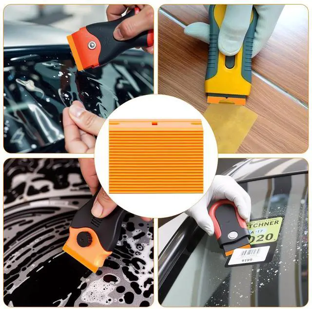 Alt view image 5 of 7 - 200 Pcs Plastic Razor Blades, Double Edged Plastic Blade for Scraper, Safety Razor Blades for Removing Labels, Stickers, Cleaning Glass Window, Replacement Scraper Blades