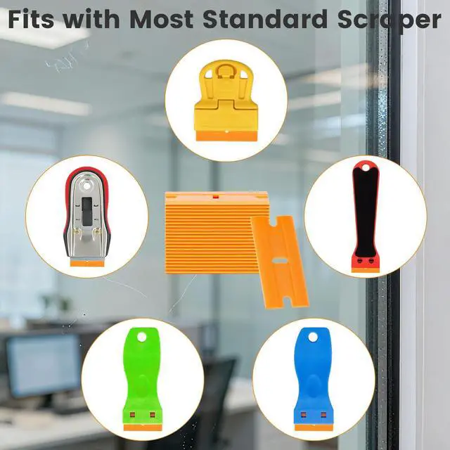 Alt view image 4 of 7 - 200 Pcs Plastic Razor Blades, Double Edged Plastic Blade for Scraper, Safety Razor Blades for Removing Labels, Stickers, Cleaning Glass Window, Replacement Scraper Blades