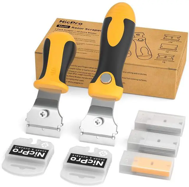 Main image of 2 PCS Muti-Purpose Razor Blades Scraper Set With 20 Blades Industrial, Adjustable Handle, Cleaning Glass Window Wall Paint, Label Sticker Decal Removal