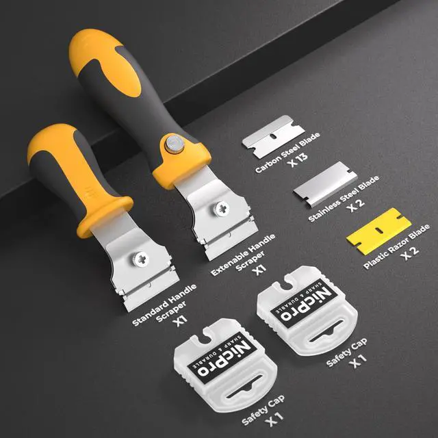 Alt view image 2 of 6 - 2 PCS Muti-Purpose Razor Blades Scraper Set With 20 Blades Industrial, Adjustable Handle, Cleaning Glass Window Wall Paint, Label Sticker Decal Removal