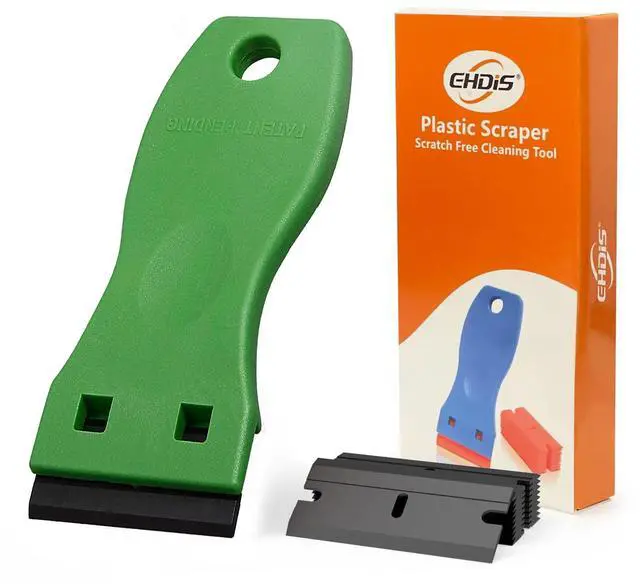 Main image of 1.5" Plastic Razor Scraper with 10pcs Double Edged Plastic Blades for Removing Labels Stickers Decals on Glass Windows (Green)