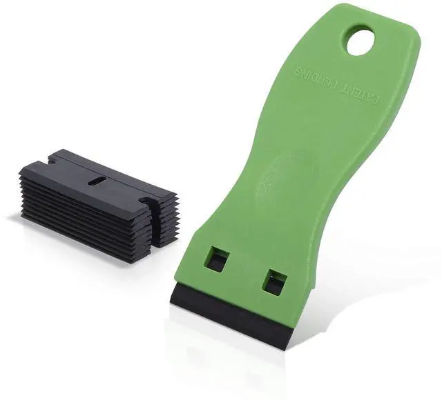 Alt view image 2 of 7 - 1.5" Plastic Razor Scraper with 10pcs Double Edged Plastic Blades for Removing Labels Stickers Decals on Glass Windows (Green)