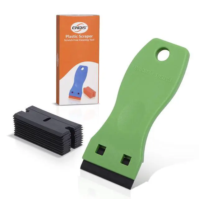 Alt view image 7 of 7 - 1.5" Plastic Razor Scraper with 10pcs Double Edged Plastic Blades for Removing Labels Stickers Decals on Glass Windows (Green)