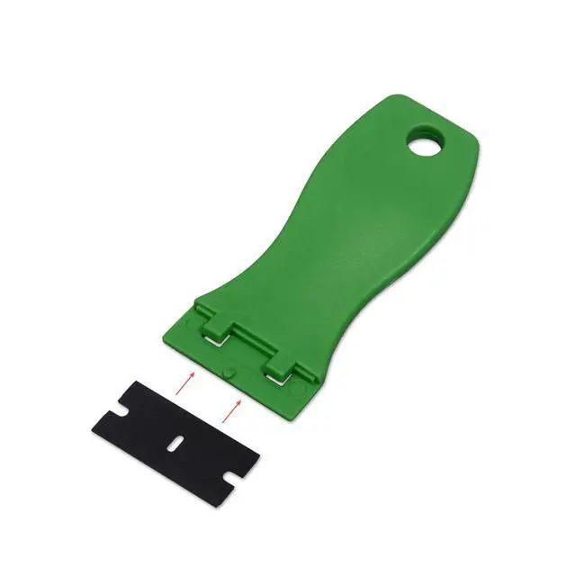 Alt view image 6 of 7 - 1.5" Plastic Razor Scraper with 10pcs Double Edged Plastic Blades for Removing Labels Stickers Decals on Glass Windows (Green)