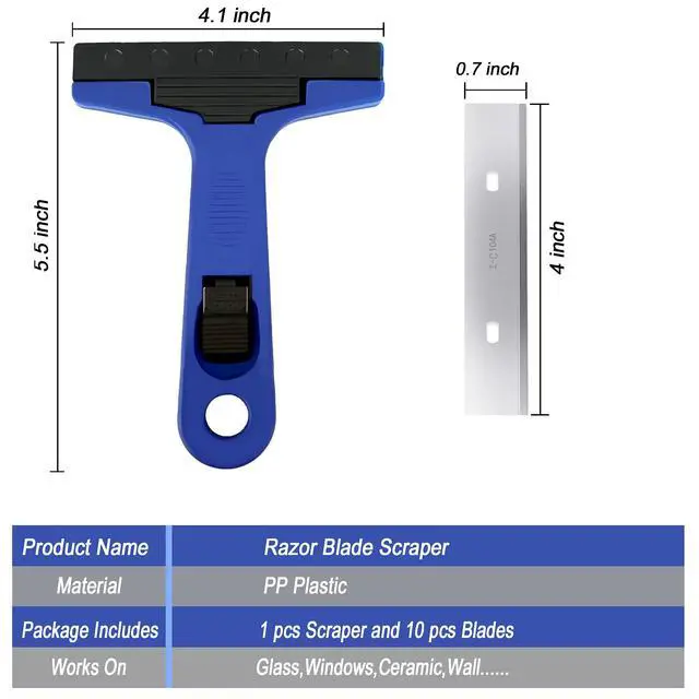 Alt view image 6 of 6 - Razor Blade Scraper, 4" Scraper Tool with 10 Extra Replacement Metal Blades, Razor Scraper Remover for Cleaning Paint, Caulk, Adhesive, Label, Decal, Sticker from Window, Glass, Tile, Floor, Stove Top
