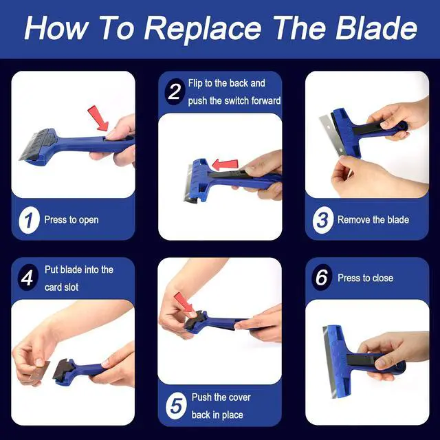 Alt view image 5 of 6 - Razor Blade Scraper, 4" Scraper Tool with 10 Extra Replacement Metal Blades, Razor Scraper Remover for Cleaning Paint, Caulk, Adhesive, Label, Decal, Sticker from Window, Glass, Tile, Floor, Stove Top