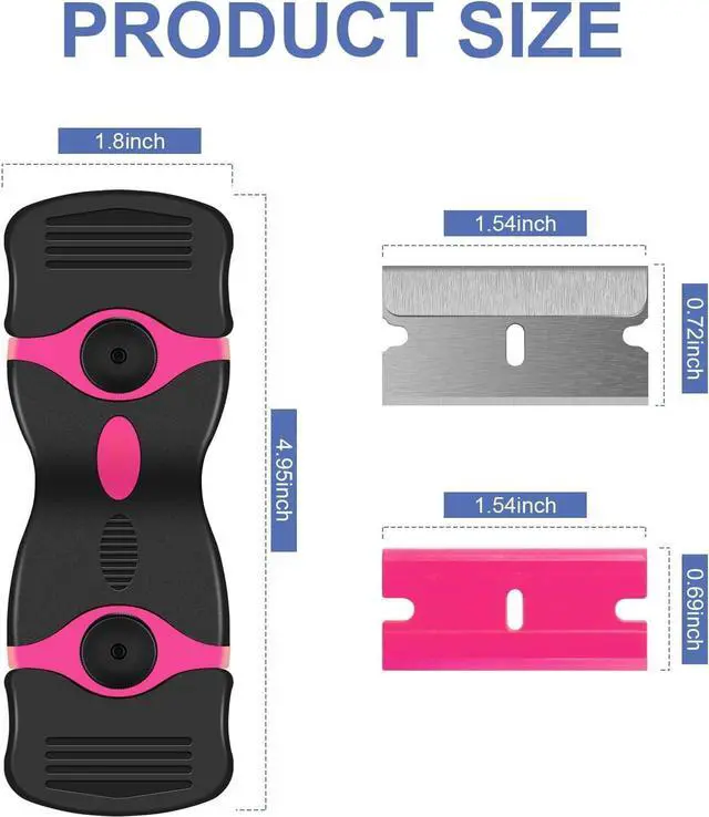 Alt view image 3 of 7 - DEKEones Razor Blade Scraper, Double Edged Razorblade Scraping Tool with 10 Pcs Razor Blades, Paint Scraper for Glass, Decals, Tint, Stickers, Labels, Caulk, Adhesive(Pink)