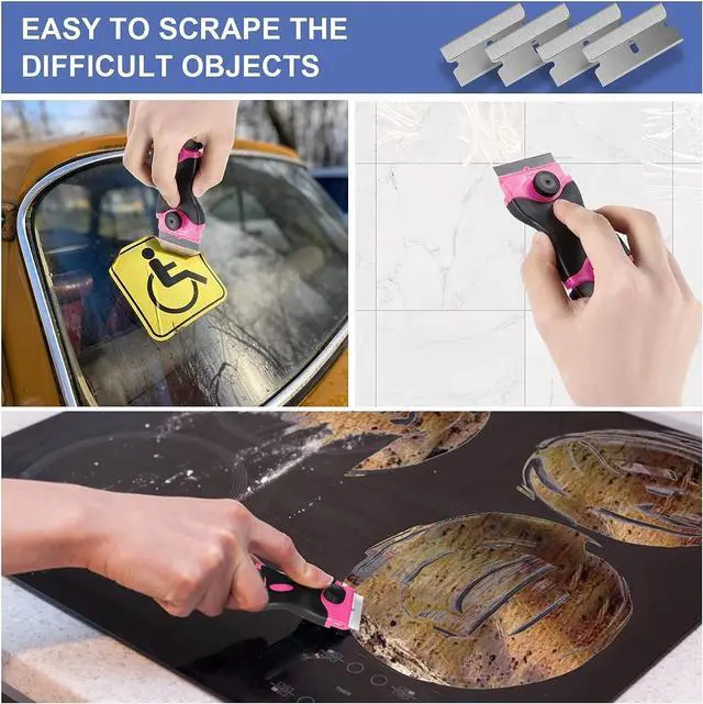 Alt view image 6 of 7 - DEKEones Razor Blade Scraper, Double Edged Razorblade Scraping Tool with 10 Pcs Razor Blades, Paint Scraper for Glass, Decals, Tint, Stickers, Labels, Caulk, Adhesive(Pink)