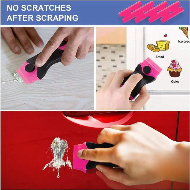 Alt view image 7 of 7 - DEKEones Razor Blade Scraper, Double Edged Razorblade Scraping Tool with 10 Pcs Razor Blades, Paint Scraper for Glass, Decals, Tint, Stickers, Labels, Caulk, Adhesive(Pink)