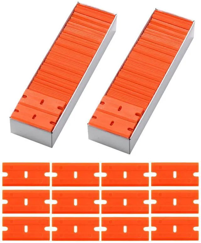Main image of Plastic Razor Blades 200PCS Double Edged 1.5 Inch Suit for Razor Blade Scraper, Plastic Scraper for Remove Decals Stickers Adhesive Label and Glass Clean, Orange