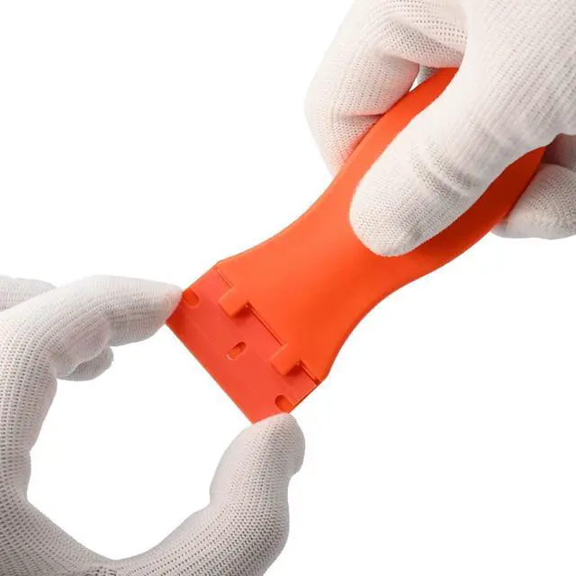 Alt view image 6 of 6 - Plastic Razor Blades 200PCS Double Edged 1.5 Inch Suit for Razor Blade Scraper, Plastic Scraper for Remove Decals Stickers Adhesive Label and Glass Clean, Orange