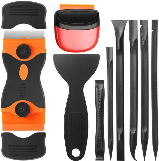 Main image of 9 Pcs Plastic Scraper Tool Sticker Plastic Razor Blade Scraper Plastic Pick Plastic Non Scratch Tool Putty Knife for Window Floor Label Removal Paint Cleaning(Black)