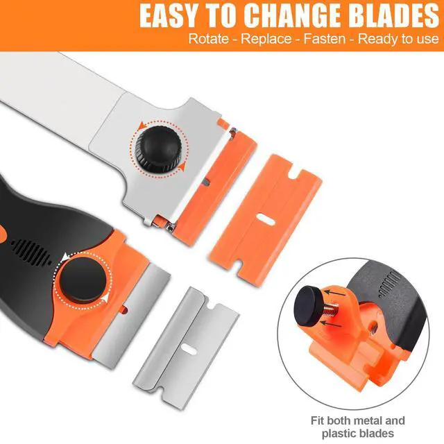 Alt view image 5 of 7 - 4 Pack Razor Blade Scraper, Includes 50 PCS Metal & Plastic Blades