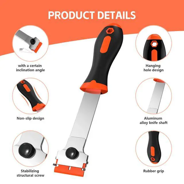 Alt view image 5 of 7 - 3 Pack Razor Blade Scraper Set, Includes 30 Plastic & 30 Metal Blades, Multi-Purpose Tool for Glass, Cooktop, Sticker Removal, Paint & Gum Cleaning (Orange)