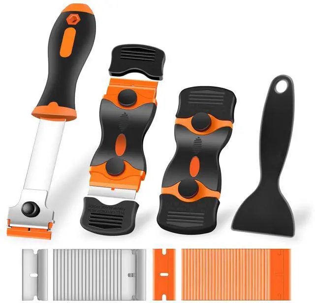 Main image of 4 Pack Razor Blade Scraper, Includes 50 PCS Metal & Plastic Blades