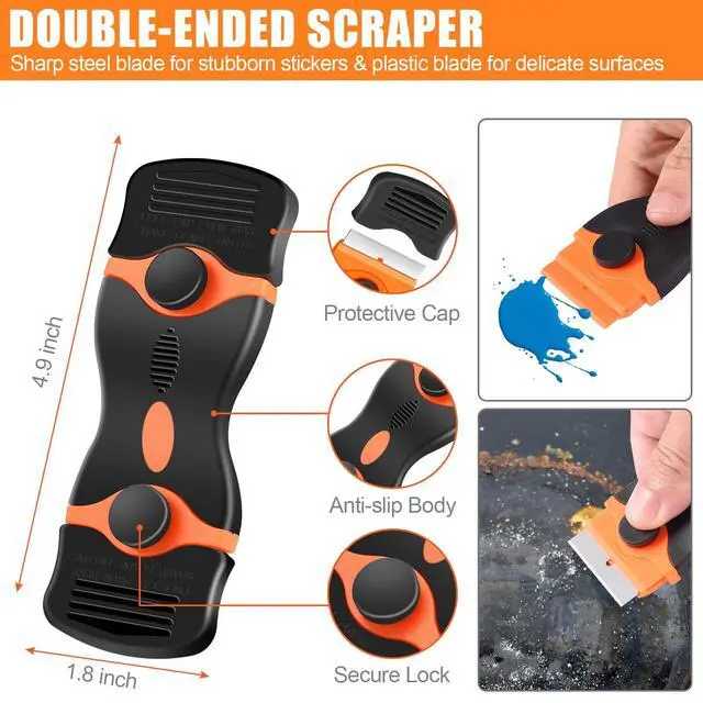 Alt view image 3 of 7 - 4 Pack Razor Blade Scraper, Includes 50 PCS Metal & Plastic Blades