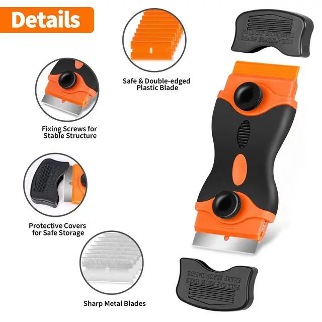 Alt view image 2 of 6 - Razor Blade Scraper Tool - Razor Scraper with 40 Metal & Plastic Blades, Sticker Cleaning Remover for Paint, Decal, Adhesive, Label & Caulk, Glass Scraper for Window, Cooktop, Oven & Stove Top