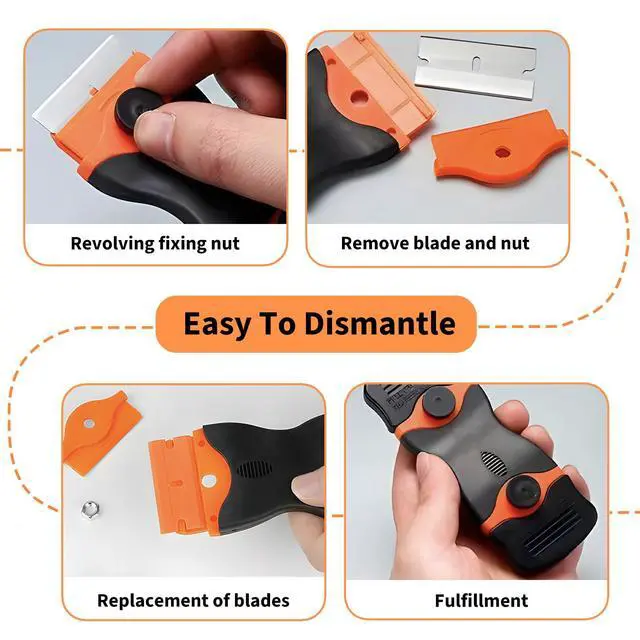 Alt view image 5 of 7 - Razor Blade Scraper Tool Set, 4 Pack Paint Scrapers with 30 Plastic & 30 Metal Blades, Safe Non-Scratch Glass Scraper for Stickers & Paint