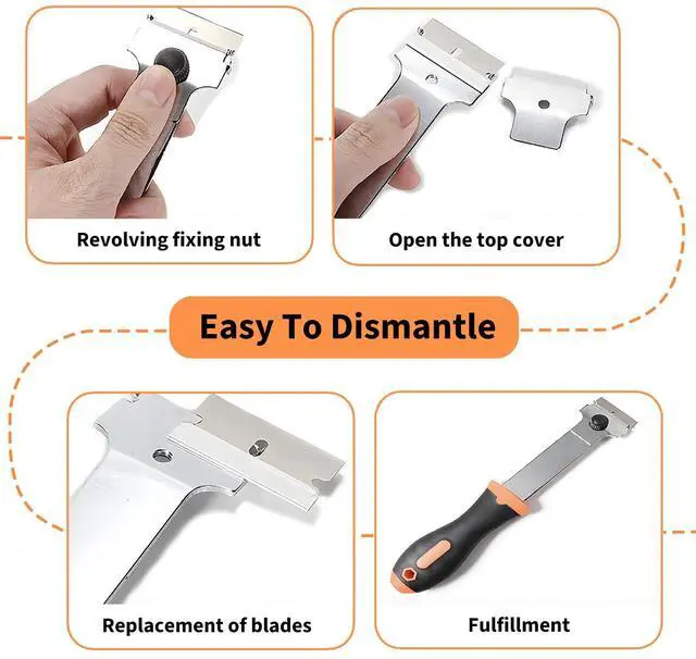 Alt view image 6 of 7 - Razor Blade Scraper Tool Set, 4 Pack Paint Scrapers with 30 Plastic & 30 Metal Blades, Safe Non-Scratch Glass Scraper for Stickers & Paint
