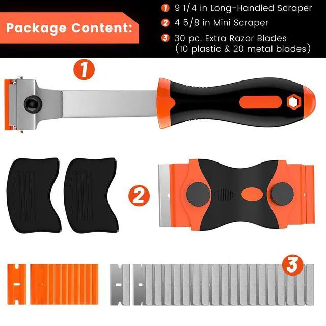 Alt view image 2 of 5 - Razor Blade Scraper, 2 PCS Razor Scraper Tool for Removing Label, Registration Sticker, Tint, Grease from Windshield, Appliance, Glass (Extra 20 Metal and 10 Plastic Blades)