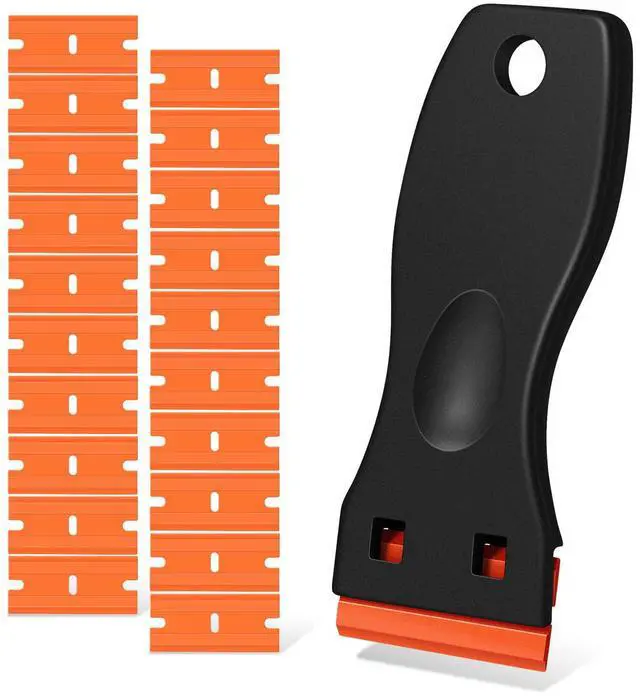 Main image of Plastic Razor Blade Scraper, Scraper Tool with 20 PCS Plastic Razor Blades for Removing Labels Adhesive Decals Sticker from Windows Glass (Black)
