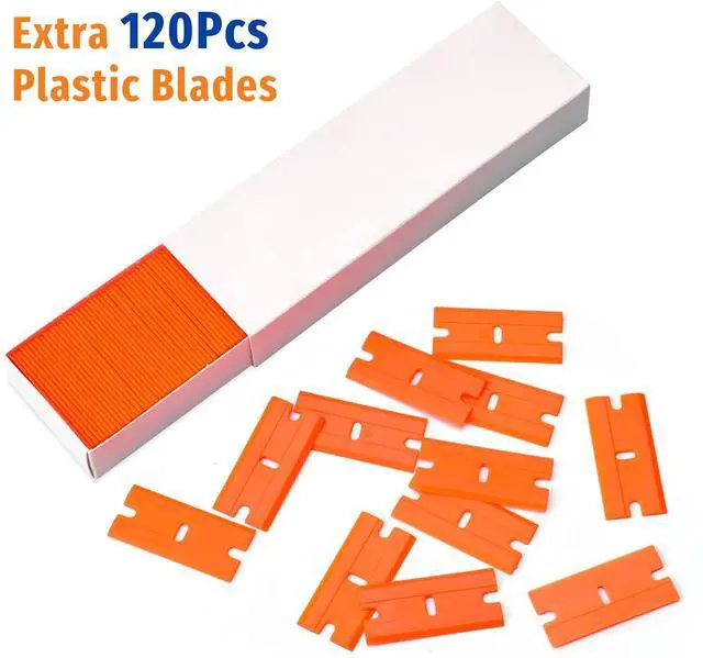 Alt view image 2 of 5 - Plastic Razor Blade Scraper, Scraper Tool with 20 PCS Plastic Razor Blades for Removing Labels Adhesive Decals Sticker from Windows Glass (Blue)