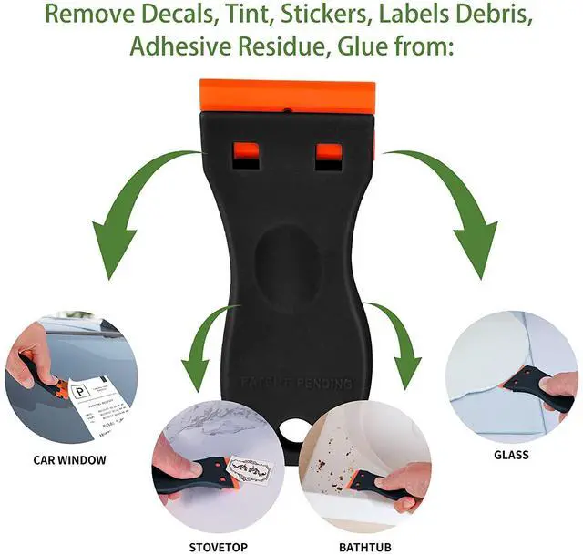 Alt view image 5 of 5 - Plastic Razor Blade Scraper, Scraper Tool with 20 PCS Plastic Razor Blades for Removing Labels Adhesive Decals Sticker from Windows Glass (Black)