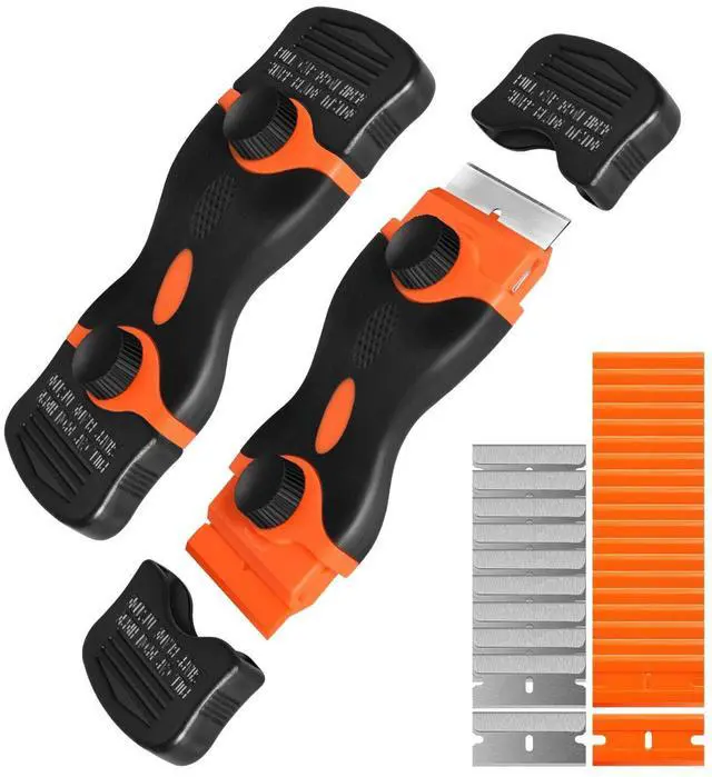 Main image of Razor Blade Scraper, Double Edge Razor Scraper Remover Tool with 30 Pcs Razor Blades for Labels Stickers Decals Removal Auto Window Tint Vinyl Tool Application (2 Pack)