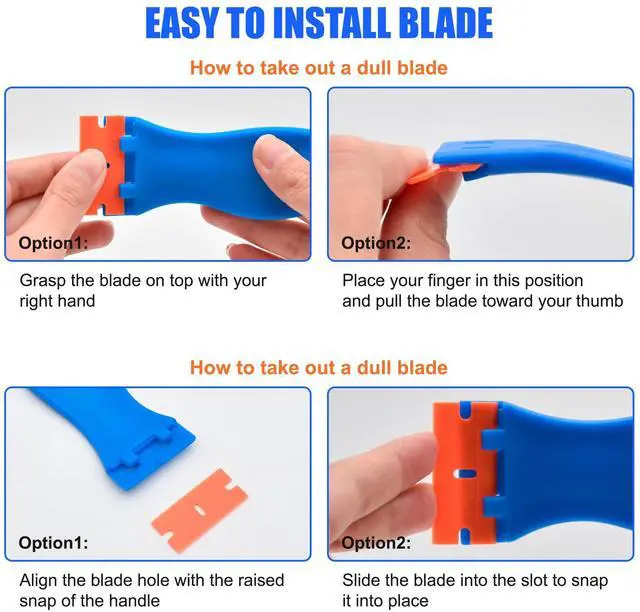 Alt view image 3 of 5 - 4 Pcs Plastic Razor Blade Scraper and 120 Pcs Blades, Remove Label Decal Tool,Forwithout Scratches Plastic Razor Blade Scraper, Adhesive Remover for Kitchen Appliances,Stickers and Paints on Window