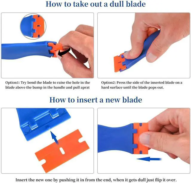 Alt view image 3 of 5 - Plastic Razor Blade Scraper, Scraper Tool with 20 PCS Plastic Razor Blades for Removing Labels Adhesive Decals Sticker from Windows Glass (Blue)