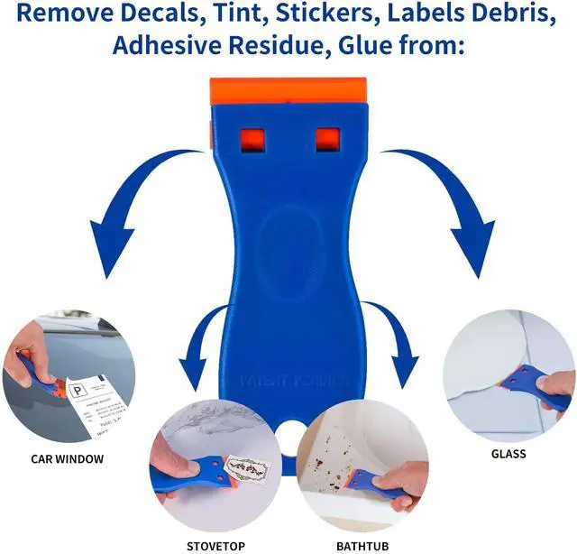 Alt view image 5 of 5 - Plastic Razor Blade Scraper, Scraper Tool with 20 PCS Plastic Razor Blades for Removing Labels Adhesive Decals Sticker from Windows Glass (Blue)