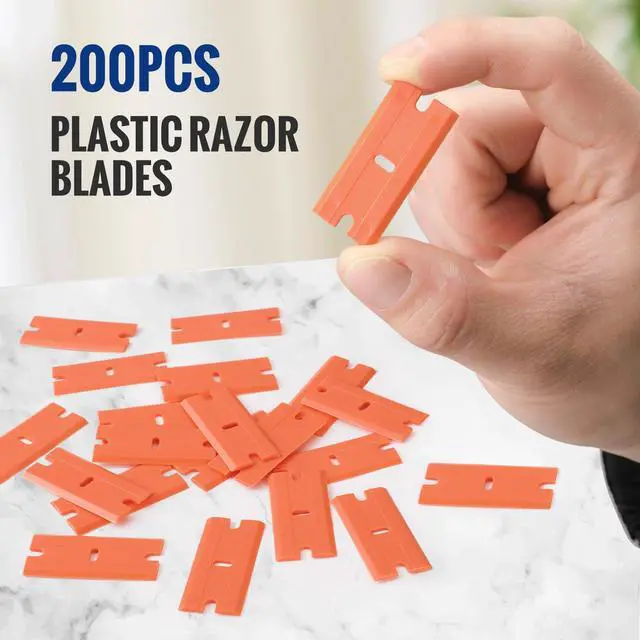 Alt view image 3 of 7 - 200 Pack Plastic Razor Blades, Double Edge Safety Scraper Refills, Replacement Blades for Removing Sticker, Glue, Paint from Glass, Tile, and Multi-Surface Cleaning