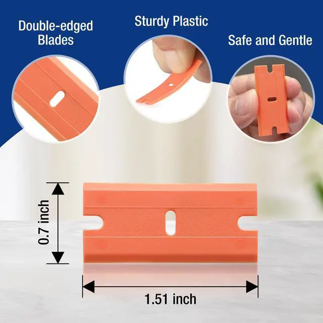 Alt view image 2 of 7 - 200 Pack Plastic Razor Blades, Double Edge Safety Scraper Refills, Replacement Blades for Removing Sticker, Glue, Paint from Glass, Tile, and Multi-Surface Cleaning