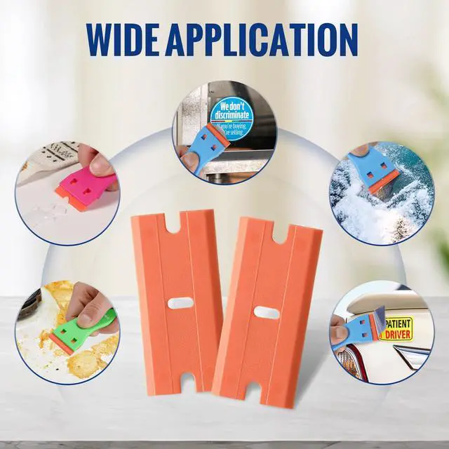 Alt view image 4 of 7 - 200 Pack Plastic Razor Blades, Double Edge Safety Scraper Refills, Replacement Blades for Removing Sticker, Glue, Paint from Glass, Tile, and Multi-Surface Cleaning