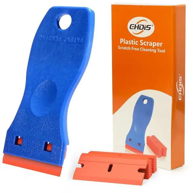 Main image of 1.5" Plastic Razor Scraper with 10pcs Double Edged Plastic Blades for Removing Labels Stickers Decals on Glass Windows