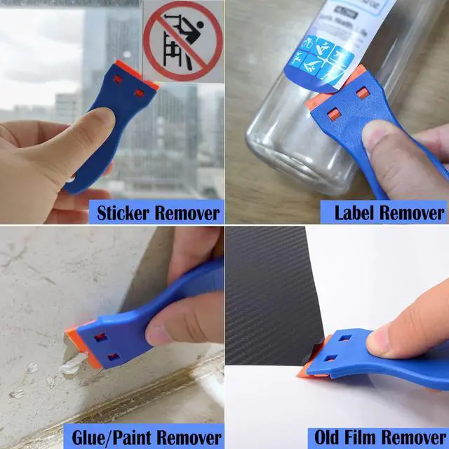 Alt view image 2 of 7 - 1.5" Plastic Razor Scraper with 10pcs Double Edged Plastic Blades for Removing Labels Stickers Decals on Glass Windows
