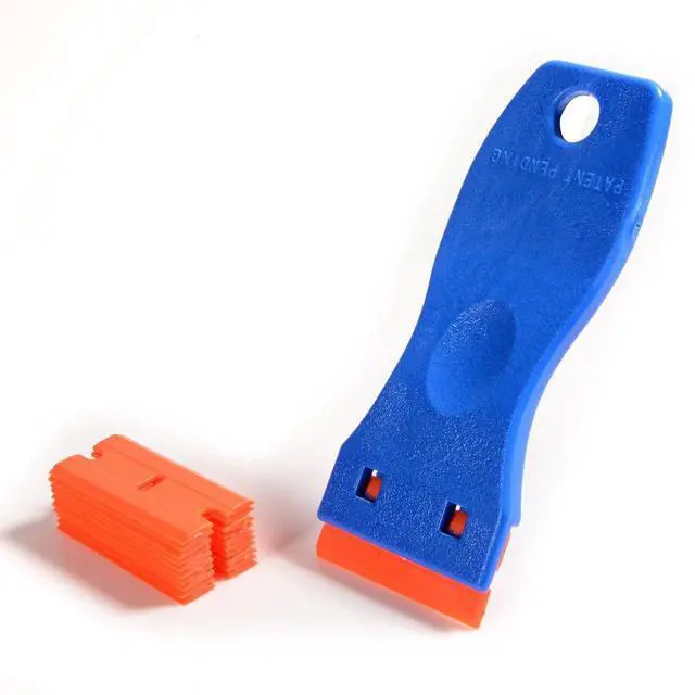 Alt view image 4 of 7 - 1.5" Plastic Razor Scraper with 10pcs Double Edged Plastic Blades for Removing Labels Stickers Decals on Glass Windows
