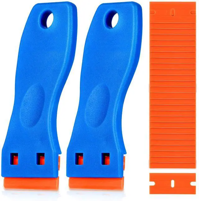 Main image of Plastic Razor Blade Scraper, 2PCS Scraper Tool with 60PCS Plastic Blades, Cleaning Scraper Remover for Stickers, Decals, Adhesive, Labels, Paint, Glass, Car, Window, Caulk, No Scratches