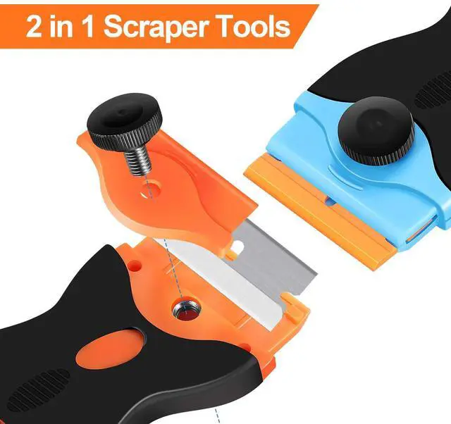 Alt view image 2 of 7 - 2PACK Razor Blade Scraper, 2-in-1 Scraper Tool with 12Pcs Plastic Blades and 7Pcs Metal Blades, Multi-Purpose Cleaning Razor Scraper for Decals, Stickers, Labels, Caulk, Adhesive, Paint Removal